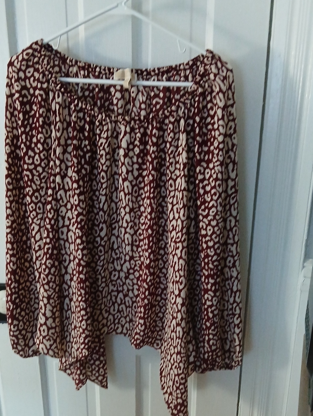 Womens Burgundy and Cream Printed Asymmetrical Top